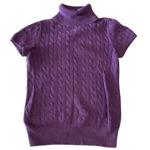 Ralph Lauren Sport Purple Cable Knit Short Sleeve Turtleneck Sweater Womens M